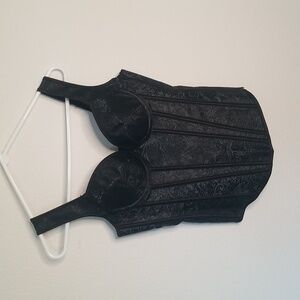 Kimring Black Corset Bra Side Zip Lace Up Back Boning M